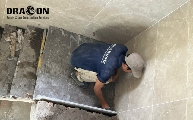 thi công đá ốp cầu thang